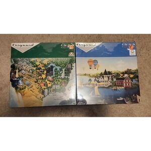 2 Vintage Vanguard 1000 Piece Puzzles - American Primitive & USA Map